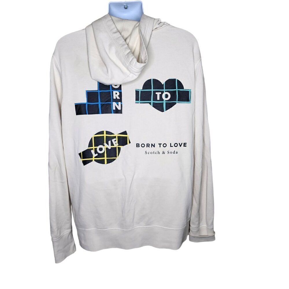 Born To Love Scotch and Soda Hoodie Pullover Sweatshirt Mens Size XL White